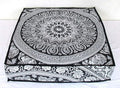CRAFT KALA Mandala Floor Pillow Cushion Cover Seating Throw Cover Hippie Decorative Bohemian Ottoman Poufs Pom Pillow Cases Boho Indian Cotton Living Room Yoga Home Décor 24" Square Black and Elephant