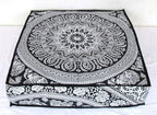 CRAFT KALA Mandala Floor Pillow Cushion Cover Seating Throw Cover Hippie Decorative Bohemian Ottoman Poufs Pom Pillow Cases Boho Indian Cotton Living Room Yoga Home Décor 24" Square Black and Elephant