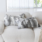 MOOX Rabbit Fur Throw Pillow Covers Decorative Fluffy Soft Fuzzy Plush Luxury Genuine Animal Skin Lumbar Pillow 12"x20" Cushion Cover, Couch-Grey White