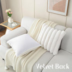 FUTEI Cream White Decorative Throw Pillow Covers 24x24 Inch Set of 2, Square Soft Faux Rabbit Fur Thick Striped European Cushion Covers,Spring Home Decor for Couch Bed Living Room