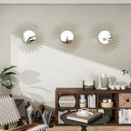 3 Pack Metal Mirrors for Wall Sunburst Wall Mirrors Home Décor Decorative Hanging Wall Art for Living Room Bedroom Entryway (Silver2, Sunburst)