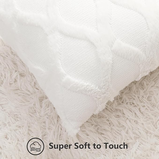decorUhome Spring Throw Pillow Covers 12x20 Inch Set of 2, Soft Plush Faux Fur Wool Lumbar Cream White Accent Couch Pillow Covers for Modern Farmhouse Bed Sofa Living Room