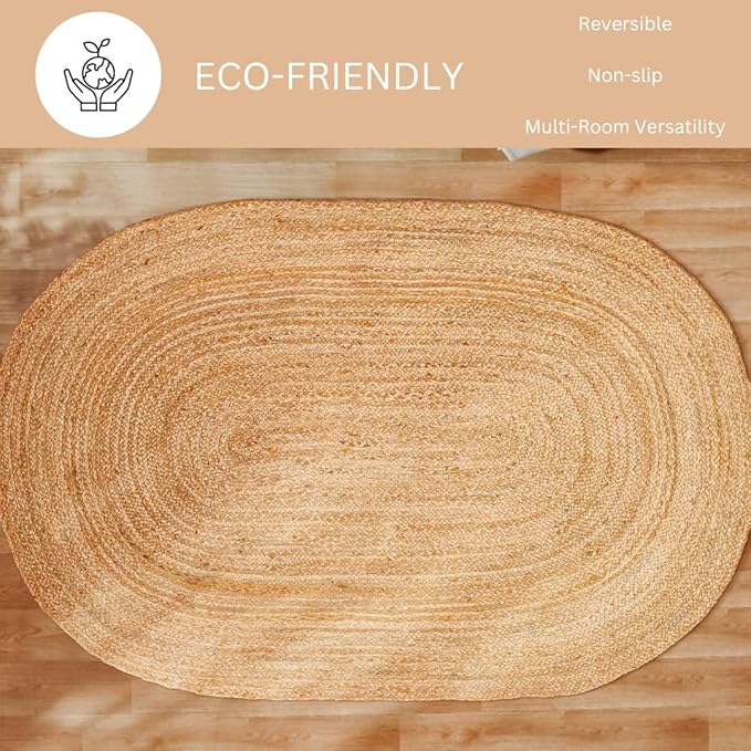 Handcrafted Jute Braided Rug 3x5 Feet Oval - 100% Natural Jute Area Rug - Rustic Farmhouse Boho Accent Rug for Living Room Bedroom Kitchen Entryway Reversible Handwoven Floor Rug