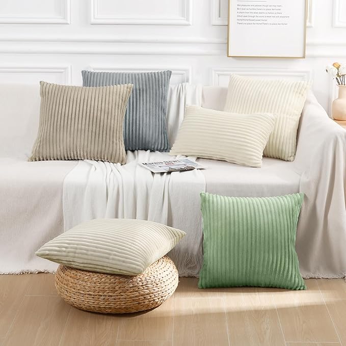 Simmore Decorative Spring Throw Pillow Covers 22x22 Set of 2, Soft Natural Plush Flannel Double-Sided Fluffy Couch Pillow Covers for Sofa Living Room, Light Brown