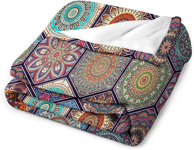 Boho Floral Throw Blanket Vintage Bohemian Flower Patterned Blanket for Sofa Bed Couch Chair Or Dorm 50"x60"