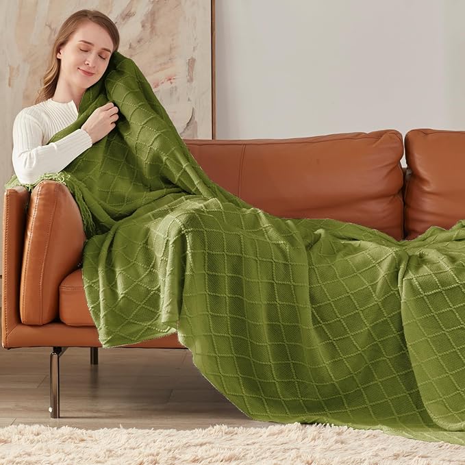 inhand Knitted Throw Blanket for Couch and Bed, Soft Living Room Home Decor Knitted Blanket with Tassel, Outdoor Lightweight Breathable Summer Blanket, Farmhouse Warm Woven Decorative, 50"x60"