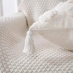 PANOD Decorative Long Lumbar Pillow Cover 14x36 Boho,Super Soft Chenille Extra Long Lumbar Pillow Case Cover with Tassel for Bed Sofa Couch Farmhouse Livingroom,White,Modern Skinny