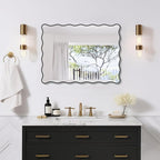 Black Wavy Mirror Whit Wood Frame, 18" x 24" Small Rectangle Boho Mirror for Nursery Wall Decor, Bathroom Vanity, Bedroom, Living Room, Entryway