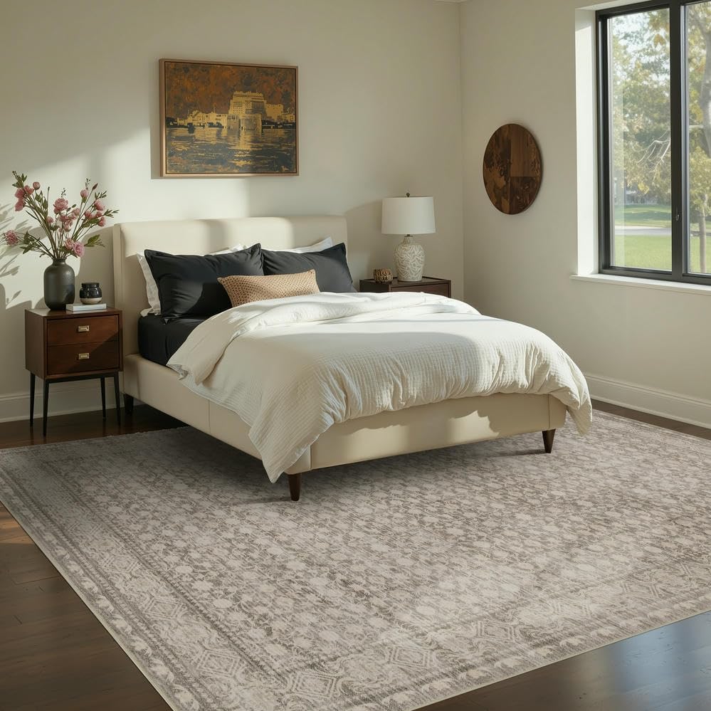 Area Rugs 5x7, Washable Rugs for Living Room, Vintage Boho Rug for Office, Dining Room, Kids Room and Farmhouse, Durable Low Pile Non-Slip Area Rug for High Traffic Areas(Apricot) - color: Apricot, size: 5' x 7' (Rectangular)
