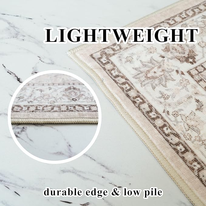 Washable Hallway 3x4 Floor Mats: Farmhouse Non-Slip Kitchen Sink Area Rug Water-Resistant Small Carpet for Living Room Bathroom Thin Soft Doormat Easy-Clean Decorative Rug for Pets Family(3x4,Beige)