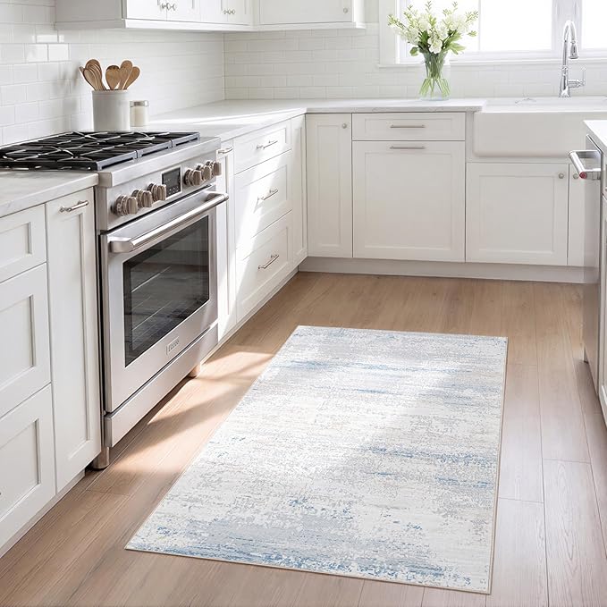 Washable Rugs 3x5 Area Rugs for Living Room- Modern Abstract Rugs for Bedroom,Dining Room,Kids Room,Ultra Soft Low Pile Small Carpet with Non Slip Rubber Backing,Neutral Accent Nursery Rug