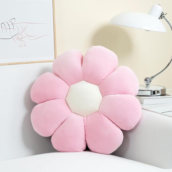 sioloc Flower Pillow,Flower Shaped Throw Pillow Butt Cushion Flower Floor Pillow,Seating Cushion,Cute Room Decor & Plush Pillow for Bedroom Sofa Chair(Blush,29.5'')