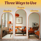 Antok 58" x18” Arched Full Length Floor Mirror, Orange Aluminum Frame, Free Standing/Wall Mount/Leaning for Bedroom, Living Room, Dressing Room