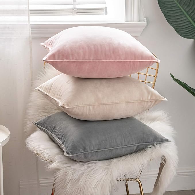 MIULEE Cream White Velvet Throw Pillow Covers 24x24 Soft Decorative Solid Square Euro Sham Cushion Cases Pack of 2 Modern Luxury Home Decor for Couch, Sofa, Bedroom