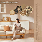 7Pack Boho Wall Basket Set Hanging Woven Wall Basket Decor Rattan Flat Round Wicker Wall Art Set Round Wall Art for Living Room Kitchen Office Bathroom Dining Room (Style 1)