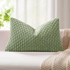 Kevin Textile Spring 14x20 Inch Pillow Cover 1 Pack Boho Decorative Soft Striped Corduroy Lumbar Farmhouse Solid Color Accent Rectangle Cushion Case for Living Room Couch Sofa Bed, Sage Green