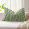Kevin Textile Spring 14x24 Inch Pillow Cover 1 Pack Boho Decorative Soft Striped Corduroy Lumbar Farmhouse Solid Color Accent Rectangle Cushion Case for Living Room Couch Sofa Bed, Sage Green