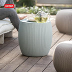 Keter Urban Knit Pouf Ottoman Set of 2 with Storage Table for Patio and Room Décor - Perfect for Balcony, Deck, and Outdoor Seating, Misty Blue & Taupe