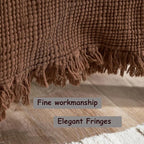 100% Cotton 4-Layer Muslin Blanket with Fringes, 80"x90", Brown Bed Blanket, Ultra-Soft Gauze Boho Bedding for All Seasons, Breathable for Couch, Bed(Brown,Queen)
