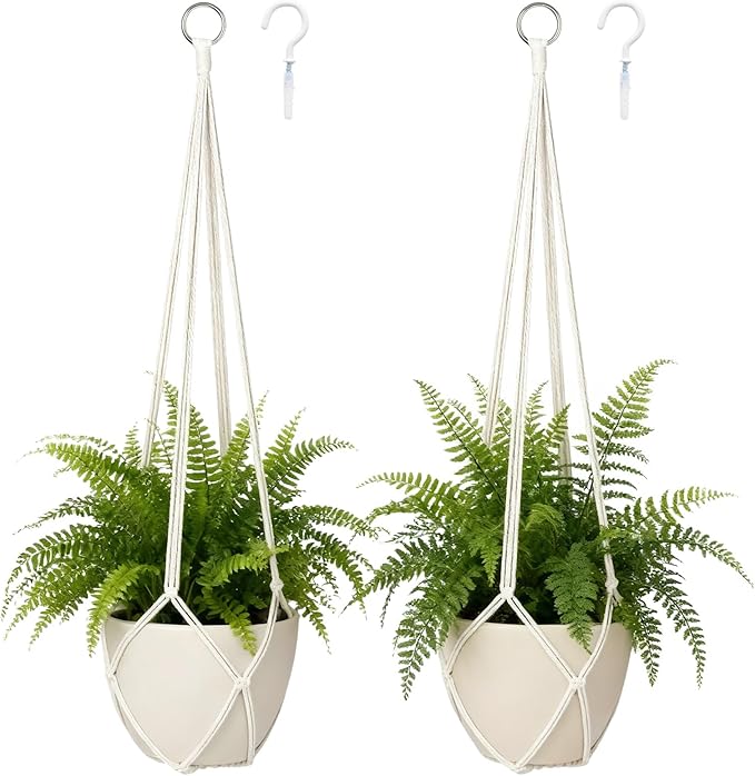 2Pcs Macrame Plant Hanger Plant Hanger Indoor Hanging Planters for Indoor Plants Decorative Modern Style Hand Knotted Woven Cotton Rope for Boho Home Decor No Tassels