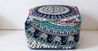 CRAFT KALA Indian Square Patchwork Traditional Pouf Cover Indian Living Room Poufs Cover Decorative Designer Ottoman Home Living Footstool Chair Ottoman Decor 20X20X14 inch, Green Deer Elephant