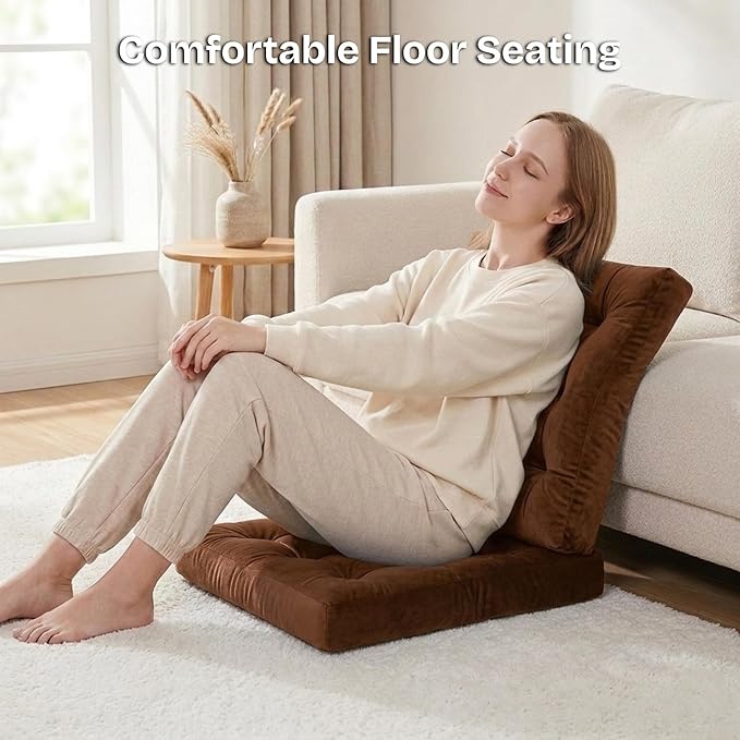Meditation Floor Pillow Set of 2, Large Velvet Floor Pillows for Sitting, Tufted Floor Seating Cushions for Adults, Big Pillows for Yoga & Living Room, 22x22 Inch, Brown