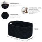 CubesLand Cube Storage Organizer Basket Bin, Rectangular Cotton Rope Basket, 14x10x7.08Inches, Black