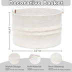 CherryNow 22"x22"x14" Large Blanket Basket, Home Décor for Living Room Bedroom, Boho Decorative Laundry Basket for Clothes, Baby Toy Storage, White