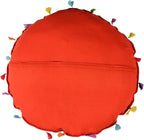 Indian Handmade Patchwork Codework Orange Round Pouf Cover Ottoman Floor Pillow Cushion Seating Throw Decorative Pom Pom Pillow Cases Boho 32 Inches, BFPC0109