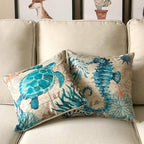 Mediterranean Style Throw Pillow Case Sea Theme Decorative Pillowcases Surtle Octopus Seahorse Whale Coastal Cushion Cover for18 X 18 Inch, 4Pack Nautical Pillow Covers for Summer Beach House Decor