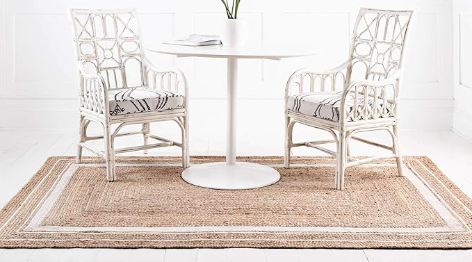 Unique Loom Braided Jute Collection Classic Quality Made Natural Hand Woven with Coastal Design Area Rug (6' 0 x 9' 0 Rectangular, Natural/ Ivory)