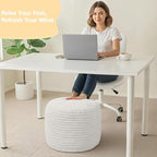 MeMoreCool Stuffed Round Pouf Ottoman Foot Rest, Soft Plush Floor Pouf Foot Stool, Corduray Footstool Footrest, Small Round Ottoman for Living Room Couch Sofa Chair, 20x15 Inch Beige