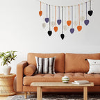 EOBTAIN Macrame Leaf Wall Hanging Large,Boho Purple Orange and Black Leaves Woven Tapestry Halloween Home Decor,Handmade Yarn Tassels Textile Feather Wall Art Decor for Living Room Bedroom