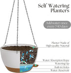 Hanging Plant Pots 12 inch Set of 2, Self Watering Hanging Planters with Drainage Holes, Indoor Outdoor Plastic Flower Pots with Hanging Chains for Balcony, Porch, Garden, Home Décor, White