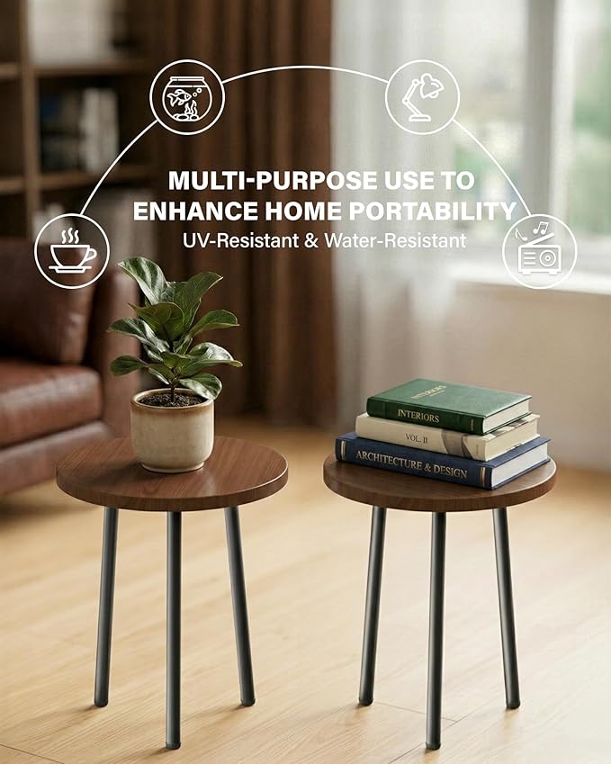 Plant Stand for Indoor 2 Pack: Plant Table 14inch Wooden & Metel Heavy Duty Plants Stool - Mid Century Modern Design for Bedroom/Living Room/Patio/Garden