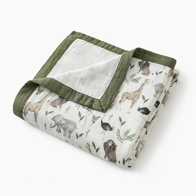 Little Jump Muslin Quilt Toddler Blanket - Silky Soft and Breathable Baby Quilt - Oversized 47" x 47" - 2 Layers Muslin Baby Blanket for Boy and Girls (Jungle-2)