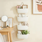 Dahey Over The Door Hanging Basket 4-Tier Woven Boho Wall Mounted Storage Organizer with Hooks for Bedroom Nursery Bathroom Apartments Dorm Pantry Decor, White