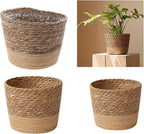 Straw Weaving Plant Basket, Large Basket for Plants Indoor with Plastic Liner, Woven Flower Planters for Water Hyacinth, Garden Home Boho Plant Pots Decoration