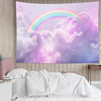 LB Pink Colorful Cloud Tapestry Wall Hanging Aesthetic Fantasy Rainbow Sky Natural Landscape Wall Tapestry for Girls Kids Bedroom Living Room Dorm 48Wx36L Inches