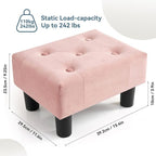 Poofzy Small Foot Stool Ottoman, Velvet Ottoman Foot Rest with Legs, Rectangle Foot Rest for Couch, Footstools and Ottomans Small for Living Room and Entryway (Pink)