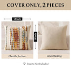 ANRODUO Pack of 2 Boho Decorative Throw Pillow Covers 18x18 Farmhouse Cushion Case Striped Chenille Pillow Cases Square Pillow Covers Accent Neutral Pillowcase for Sofa Couch Bed,Brown Stripe