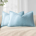 Foindtower Pack of 2, Decorative Linen Soild Throw Pillow Covers Accent Lumbar Cushion Case Boho Farmhouse Pillowcase for Chair Couch Sofa Bedroom Living Room Home Decor 12 x 20 Inch Light Blue