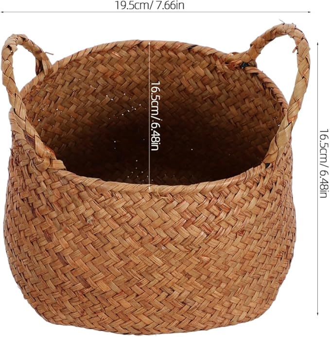 Cabilock Seagrass Bin Flower Girl Basket Storage Basket Lid Straw Bag for Living Room Decor