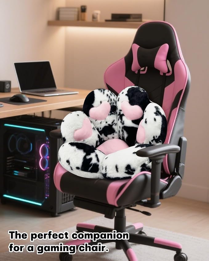 MOONBEEKI Cat Paw Cushion Chair Comfy Kawaii Plush Seat Cushions Shape Lazy Pillow for Gamer Chair 28"x 24" Cozy Floor Cute Seat Kawaii for Girl Gift, Dining Room Bedroom Decorate (Milk Cow)