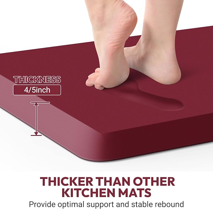 4/5 Inch Thick Kitchen Mat - Cushioned Anti Fatigue Mats for Kitchen Floor - Easy to Clean, Waterproof, Non-Slip Kitchen Rug for Sink, Office, Kitchen (22''x54'' Red)