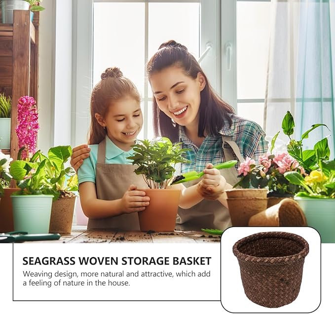 Yardwe Small Seagrass Storage Basket Woven Planter for Indoor Outdoor Use Decorative Wicker Plant Pot Container for Home Organization and Flower Display 5.90X4.72X4.72 Inch