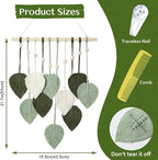MIPON Macrame Wall Hanging Leaves Decor,Boho Handmade Woven Leaf Tassels Tapestry Gift Ideas for Nursery, Bedroom, Living Room, 15.7 X 28 Inch(Green)