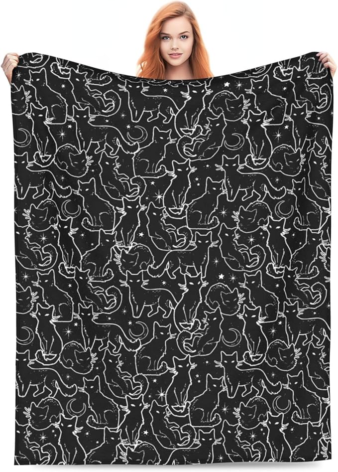 Cat Throw Blanket Soft Flannel Blanket 60"x50" in Bed Blanket Home Decor for Room Sofa Couch All Season