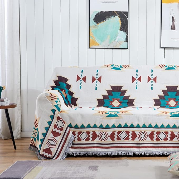 Boho Throw Blankets Southwest Native American Inspired Reversible Woven Blankets Cover Hippie for Couch Bed Recliner Sofa Bohemian Tapestry Colorful Furniture Cover for Home Décor,Double Side, 50"x70"