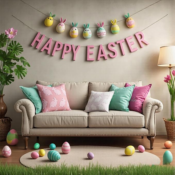 2 Pcs Tufted Easter Pillow Covers 18'' Pink White Rabbit Throw Pillow Cases 3D Soft Plush Faux Fur Wool Couch Cushion Case for Chair Sofa Bedroom Living Room Home Easter Decor